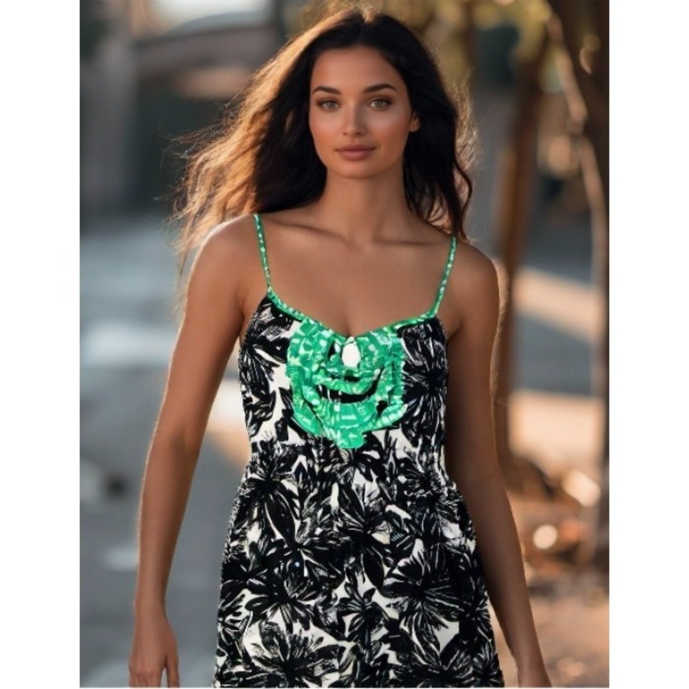 Anthropologie We Heart Vera Sun Dress Size Small Floral Sleeveless Black Green